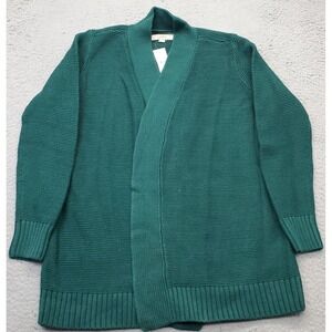 LOFT Cardigan Womens Small Green Chunky Knit Stretch Raglan Sleeve Open Front